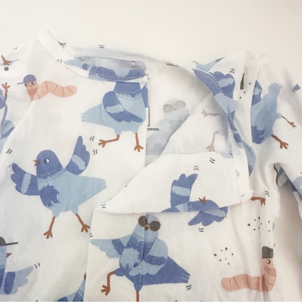 Magnetic Me White Baby Pajamas with Blue and Pink Bird Print - Picture 3 of 5